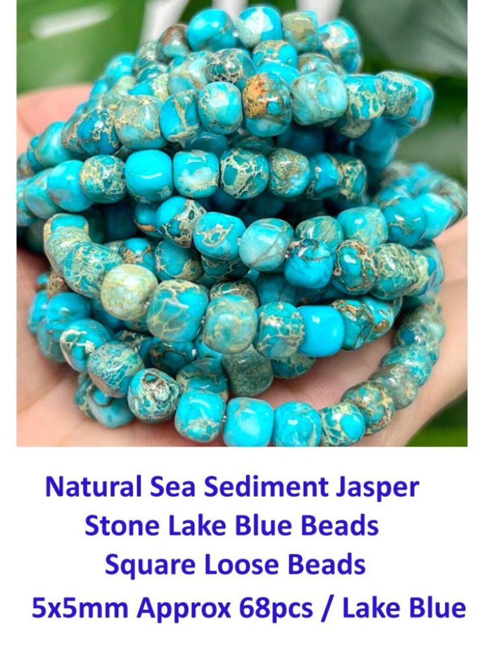 Natural Sea Sediment Jasper Stone Lake Blue Beads Square Loose Beads 5x5mm 68pcs